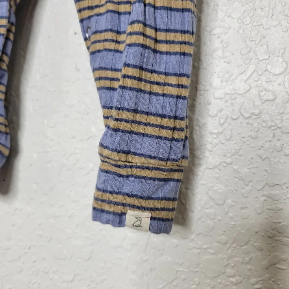 Me & Henry Ribbed Striped Romper 3/6M Baby Blue Tan Jumpsuit Footed Bodysuit